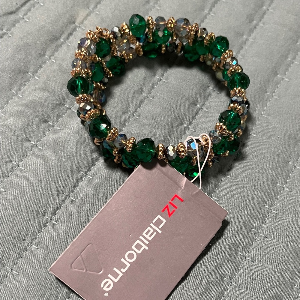 Liz Claiborne Emerald and Gold Beaded Bracelet